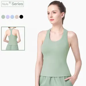 Ropa Deportiva de gimnasio con cuello en U para mujer, camisetas sin mangas elásticas de cuatro vías para Yoga