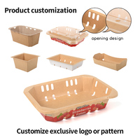 Barquette en papier kraft personnalisée ventilée pour fraises, myrtilles, framboises, cerises, raisins, qualité alimentaire, thermoscellable, OEM, vente en gros