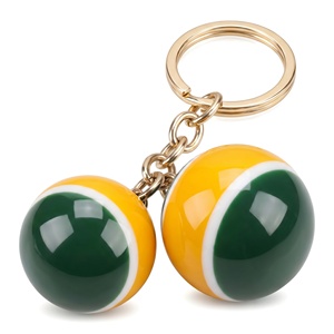 Porte-clés personnalisé en résine en forme de boule avec chaîne en alliage de zinc, motif vert jaune blanc, design simple et durable - Product Image 1