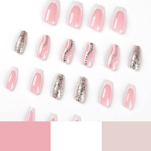 12 Uñas Postizas Acrílicas de Estilo Francés Romántico, Certificación CE, Forma Almendrada, Cobertura Media, Personalizables con Pegamento - Product Image 3