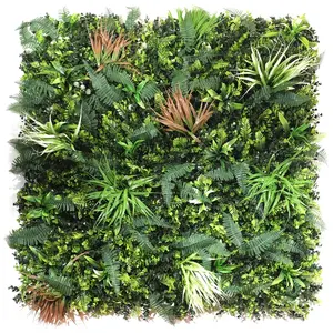 Green Plants Artificial Grass Wall With Flowers Home Hedge Wall Artificial Plant Plastic Vertical Green Wall For Garden Decor