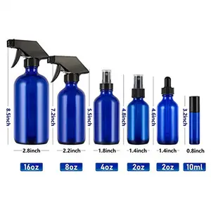 16/8/4/2oz BPA Bottiglie Spray, vuoto bottiglia di Vetro Blu Cobalto Bottiglia Dello Spruzzo set con Le Etichette, 4 Eo Roller