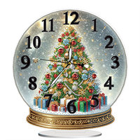 Kit de Peinture Diamant DIY Horloge Murale 2D en Acrylique Plat avec Boule de Cristal de Noël, Décoration de Table et de Chambre