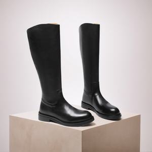 Botas Altas de Cuero Negro para Mujer, Cierre de Cremallera Lateral, Impermeables, Diseño Robusto, Zapatos de Diseñador - Product Image 2