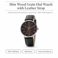 Montre classique avec cadran à texture de bois, boîtier argenté, bracelet en cuir noir, montre-bracelet minimaliste décontractée pour hommes