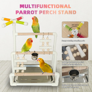 Çok Fonksiyonlu Üç Katlı Büyük Papağan <span class=keywords><strong>Stand</strong></span>ı, Papağan Oyuncakları, Yemlikler ve Kuş Salıncakları İçerir, <span class=keywords><strong>PVC</strong></span> Papağan Tünek <span class=keywords><strong>Stand</strong></span>ı - Product Image 2