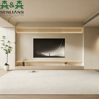 Mueble de TV Moderno Minimalista Estilo Crema SLS, Diseño de Borde Curvo, Consola Multimedia Flotante Integrada con Retroiluminación LED