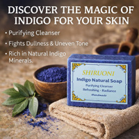 Savon facial artisanal marocain à l'indigo Nila, barre nettoyante naturelle enrichie en huile d'argan et beurre de karité, éclaircissant et unifiant le teint.