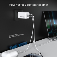 Penjualan laris baru GaN pengisi daya 100w USB-C 3 Port Cepat USB 30W Dinding PD Usb cepat C 100W pengisi daya ponsel Laptop