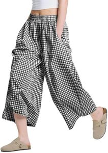 Pantalon décontracté pour <span class=keywords><strong>femme</strong></span> à carreaux, coupe large, taille haute, jambe droite, style Sehe Fashion - Product Image 6