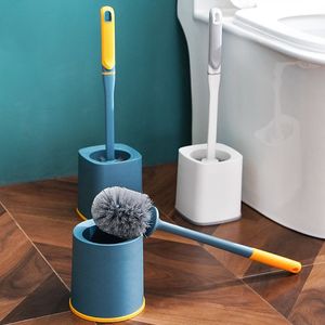 Ensemble de brosses de toilette avec base ronde gris-blanc, design ergonomique pour le nettoyage des cuvettes et des éviers - Product Image 2