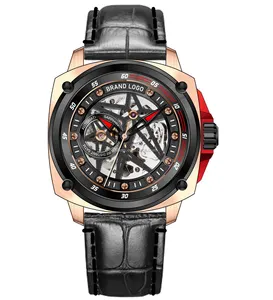 Montre mécanique de luxe en acier inoxydable 316L pour hommes, design spécial, avec bracelet en cuir de veau automatique movt, fournisseur de Shenzhen