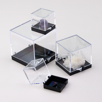 Boîte de rangement en plastique transparent à fond noir personnalisable, tailles S/M/L réglables en hauteur, pour l'affichage de cristaux, minéraux et bijoux en vrac