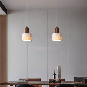 Подвесная лампа из алебастра, Современная Подвесная лампа, светодиодная в нордическом стиле, из массива дерева - Product Image 5