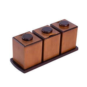 Fantastique ensemble de pots à épices en bois avec couvercle, finition brun clair, pour la cuisine, vente en gros, 3 compartiments de rangement - Product Image 1