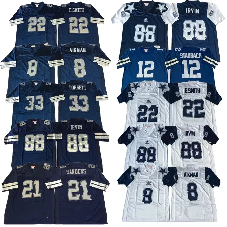 Drop shipp Dallas Vintage Jerseys 33 Tony 22 E.Smith 88 Irvin 8 man Stitched Retro Throwback Jersey Football Jerseys Navy Blue