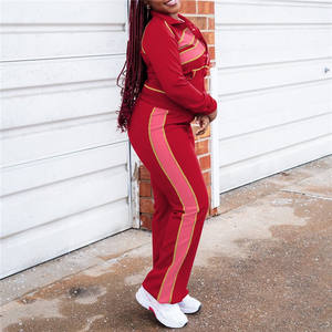 Ensemble de survêtement pour <span class=keywords><strong>femme</strong></span>, nouvelle mode automne, 2 pièces, veste courte à <span class=keywords><strong>fermeture</strong></span> <span class=keywords><strong>éclair</strong></span> et pantalon, patchwork à rayures, streetwear - Product Image 4