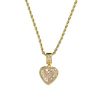 Pendentif cœur en zircon plaqué or 14 carats sur chaîne torsadée en cuivre, style hip-hop, pour femme
