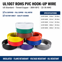 Kabel UL1007 Stranded Hook Wire 22-28AWG Tembaga Berlapis Timah PVC Kabel Elektronik 300V RoHS untuk 10 Warna Harga Grosir Pabrik
