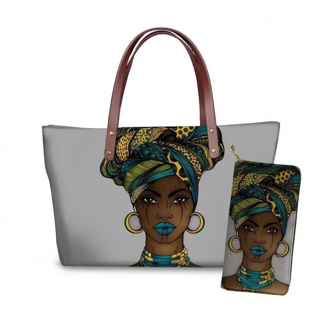 2023 Dropship Black Art African Girl Print Stylish Handbags Women Bag Neoprene High Quality Handbags Tote Women Hand Bags