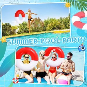6 Pack Red and White Half <b>Inflatable</b> Swim Rings <b>for</b> <b>Pool</b> Beach - Product Image 5