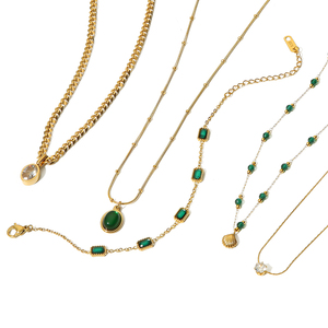 Collares con colgante de circonita de diamante CZ chapados en oro de acero inoxidable populares 2023, pulseras de piedras preciosas verdes para mujer - Product Image 2