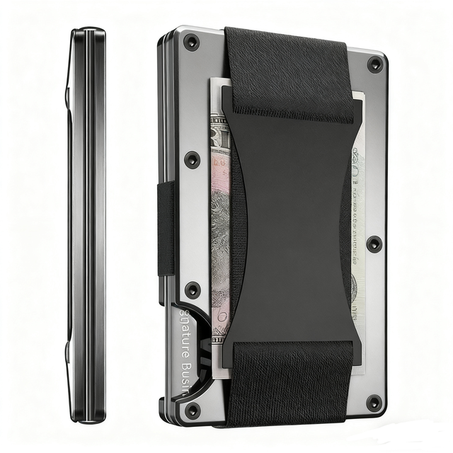 Custom Anti Rfid Blocking Aluminum Metal Men Wallet Pop up Slim Minimalist Credit Card Holder with Money Clip Box