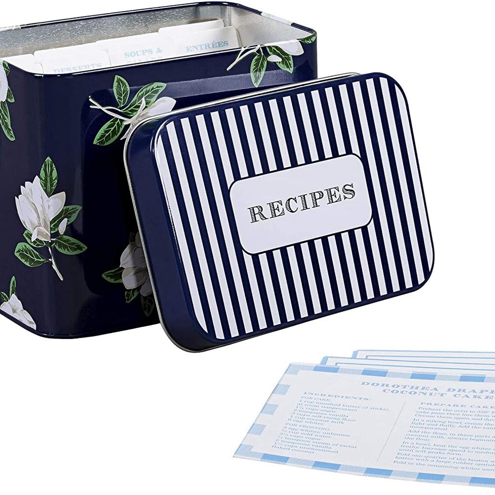 High Quality Recipe Tin Box With 4*6inches Cards And 12 Dividers Storage Box
