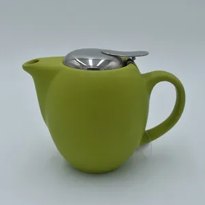 Toptan seramik çaydanlık klasik renkli mini çaydanlık mat yeşil sır demlik filtre ile