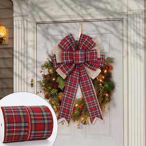 Pita Kotak-kotak Ramah Lingkungan dari Kain Linen dengan Tepi Kawat, Warna Hijau Greenland, Merah, dan Hitam, Gaya Klasik Natal - Product Image 5