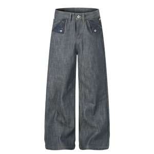 <span class=keywords><strong>Jeans</strong></span> da Uomo Personalizzati in Denim Grezzo Selvedge con Patta in <span class=keywords><strong>Pelle</strong></span> Lavorata, Gamba Larga, Stile Western Floreale Goffrato, Bottoni Ornamentali, Artigianali e <span class=keywords><strong>di</strong></span> Stile Heritage - Product Image 1