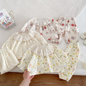 Nuovo Set <span class=keywords><strong>Pigiama</strong></span> Primaverile e Autunnale 2026 per Bambina, Stile Occidentale, Top e Pantaloni, Due Pezzi - Product Image 3
