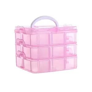 3 Tier nhỏ màu hồng nhựa Bead container đồ trang sức thủ công cửa hàng hộp Tổ chức cho cô gái