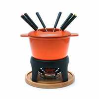 Élégante marmite à fondue en fonte émaillée rouge, ensemble de cuisson pour fromage et chocolat à double poignée, ustensile de cuisine domestique pratique