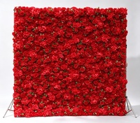 Mur de fleurs artificielles rouges 3D personnalisé, enroulable, avec base en tissu à feuilles vertes, écologique, pour décorations murales de mariage et de maison