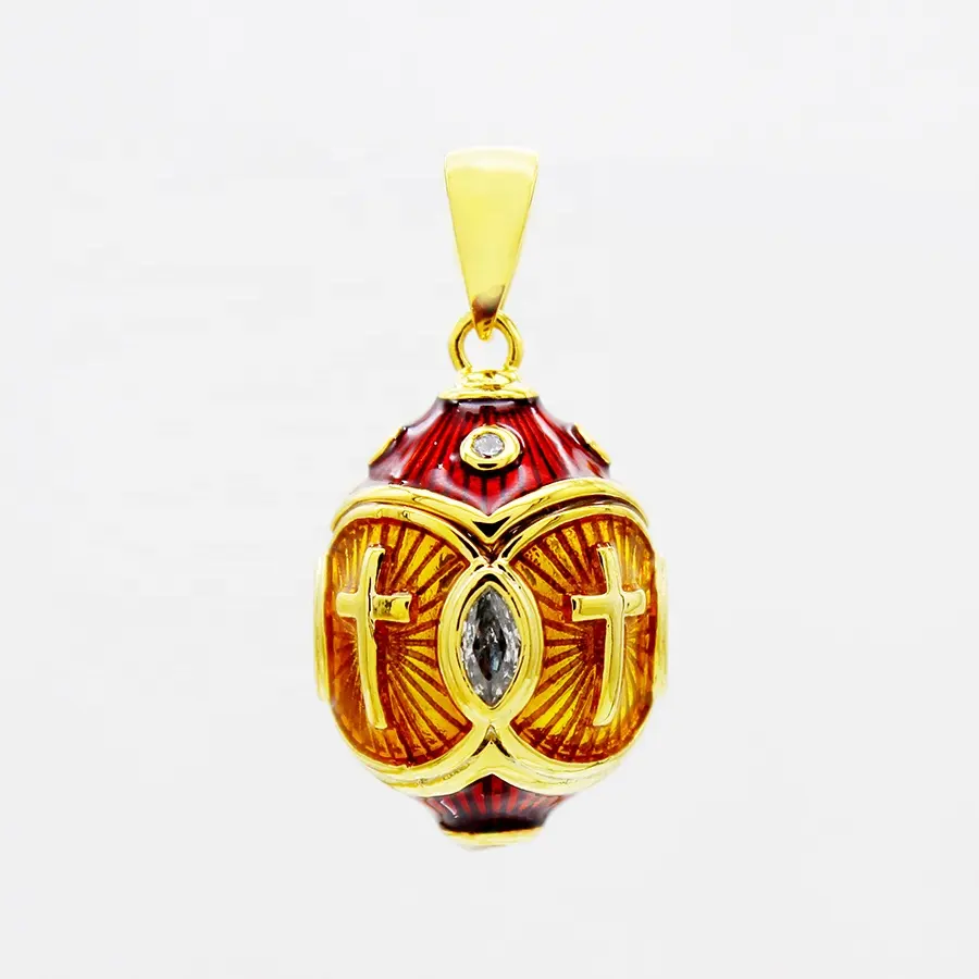 Collana di gioielli moda donna placcato oro felice giorno di pasqua smalto a mano Faberge metallo uovo occhio di pietra religione croce ciondolo