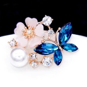 Broche de Concha Marina con Flores, Broches de Cristal para Mujer, Broche de Mariposa, Broche de Perlas de Cristal - Product Image 3