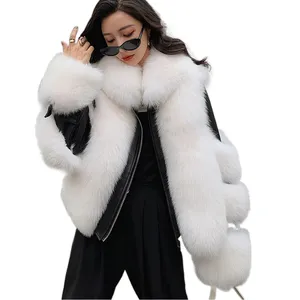 ZDFURS* 2020 new Women Real Fox Fur Coat Genuine Sheepskin Leather Long Sleeve Natural Fox Fur Coats Detachable Collar