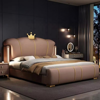 Lit intelligent réglable de luxe en cuir capitonné avec rangement et design moderne, taille King