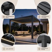 Pergola en aluminium toutes saisons avec revêtement en poudre, toit à lames motorisées, imperméable, pour jardin, patio, cour arrière