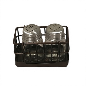 Support de rangement antique en métal pour sel et papier, idéal pour organiser le comptoir de cuisine et la table à manger, support pour salière et poivrière - Product Image 1