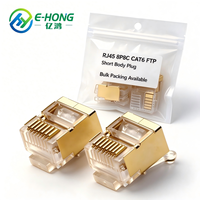 Connecteur modulaire RJ45 8P8C CAT6 FTP à corps court, blindage doré avec support rabattable pour câble réseau blindé CAT6 FTP