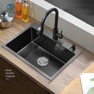Nano siyah mutfak lavabo siyah paslanmaz çelik akıllı mutfak lavabo paslanmaz çelik lavabo mutfak