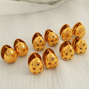 Teardrop Shaped Colored Diamond Stud Earrings <b>Star</b> Pattern Oval Geometry Party Fashion Women's Ear <b>Clips</b> Lightweight Luxury - Product Image 2