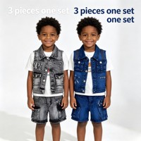 Ensemble en jean 3 pièces pour enfants YQ365 à 10,85 $, veste sans manches décontractée + t-shirt blanc + short cargo pour garçons, tenue pour enfants