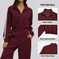 Ensemble de 2 pièces pour femmes, pull respirant en polyester/coton, contraste de couleurs, taille élastique, ample, décontracté, confortable, ensemble de yoga d'extérieur