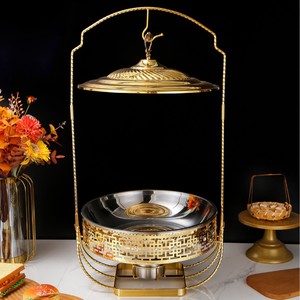 Réchaud à alcool en acier inoxydable décoré de strass et bordé de dentelle, avec couvercle, circulaire, 4,5L, 6L, 8L, équipement de maintien au chaud de qualité hôtelière - Product Image 2