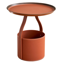 Table d'appoint minimaliste italienne pour petits espaces, seau de rangement en cuir, table basse d'angle haut de gamme pour canapé, tables d'appoint de salon