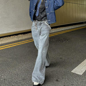 High Street Stone Washed <span class=keywords><strong>Large</strong></span> Leg Denim <span class=keywords><strong>Jeans</strong></span> Grande Poche Arrière <span class=keywords><strong>Jeans</strong></span> Homme Vintage Délavé Gris Clair Baggy <span class=keywords><strong>Jeans</strong></span> - Product Image 3