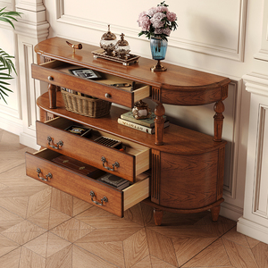 Armadietto in legno massello paese Vintage stile americano ingresso grande capacità porta armadietto Semi-tondo vecchio tavolino da caffè - Product Image 3